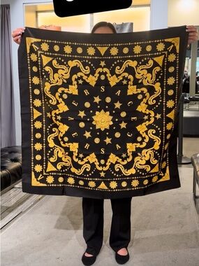 Versace Red and Gold Baroque Medusa Silk Scarf